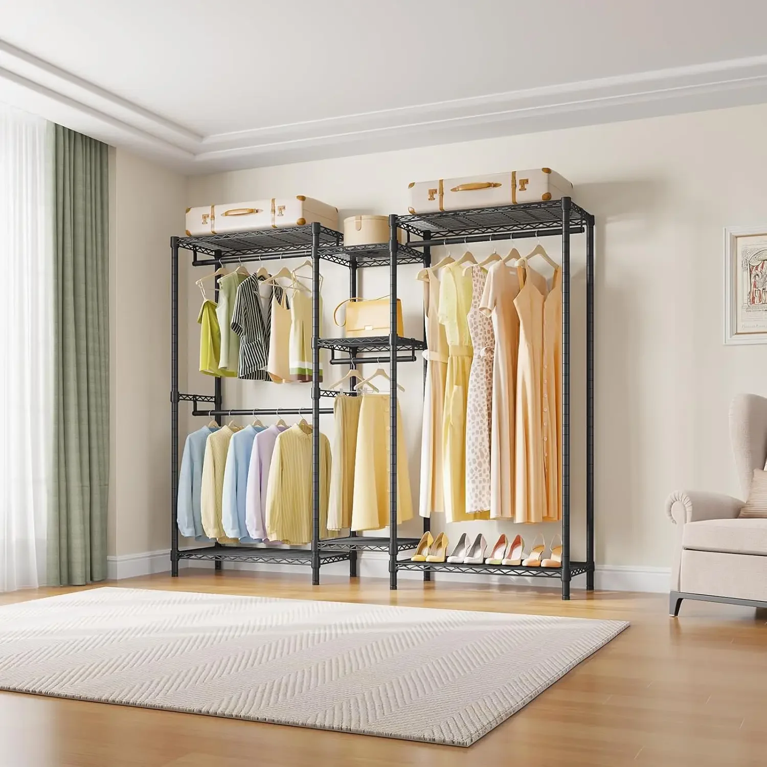 Medium Wire Garment Rack Heavy Duty Clothes Rack for Hanging Clothes, Metal Freestanding Closet Wardrobe Rack, 71.2