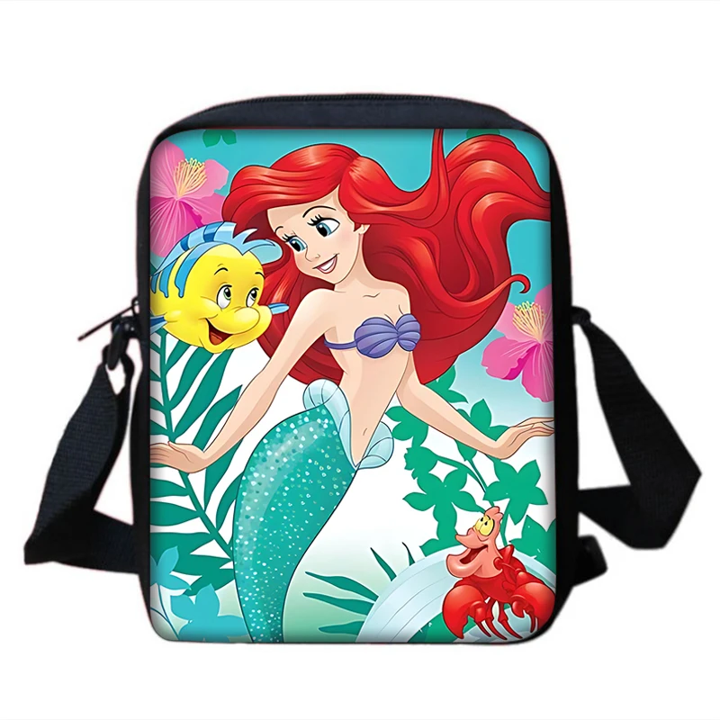 Cute Cartoon Princess Ariel Impresso Shoulder Bag, Messenger Bag, Child Casual Handbag, Homens e mulheres, Phone Bag, Shopping Bag para meninos e meninas