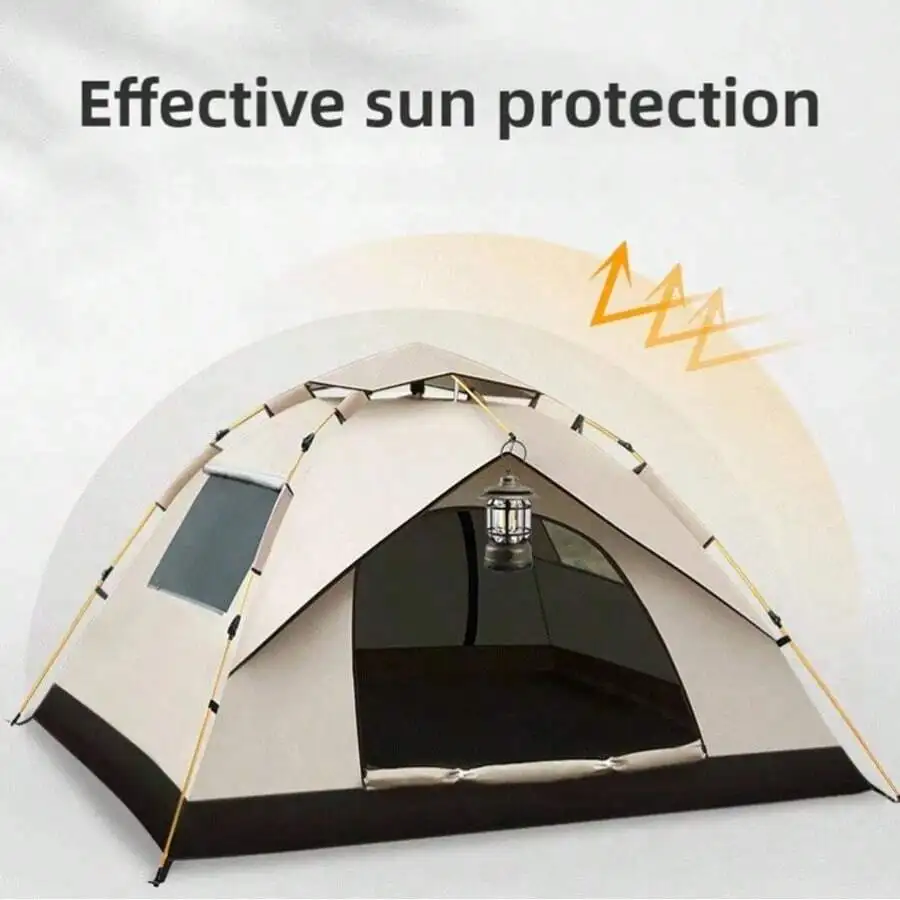 3-4 Person Automatic Pop-Up Tent With Fiberglass Pole, Square Oxford Cloth Camping Shed, Quick-Set 3 Second Design, All-Season W