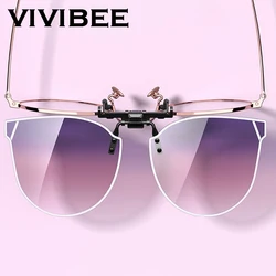 VIVIBEE Flip Up Cip On Sunglasses Women's Cateye Driving Polarized Ladies Cat Eye Gradient Purple Red UV400 Fishing Sun Glasses