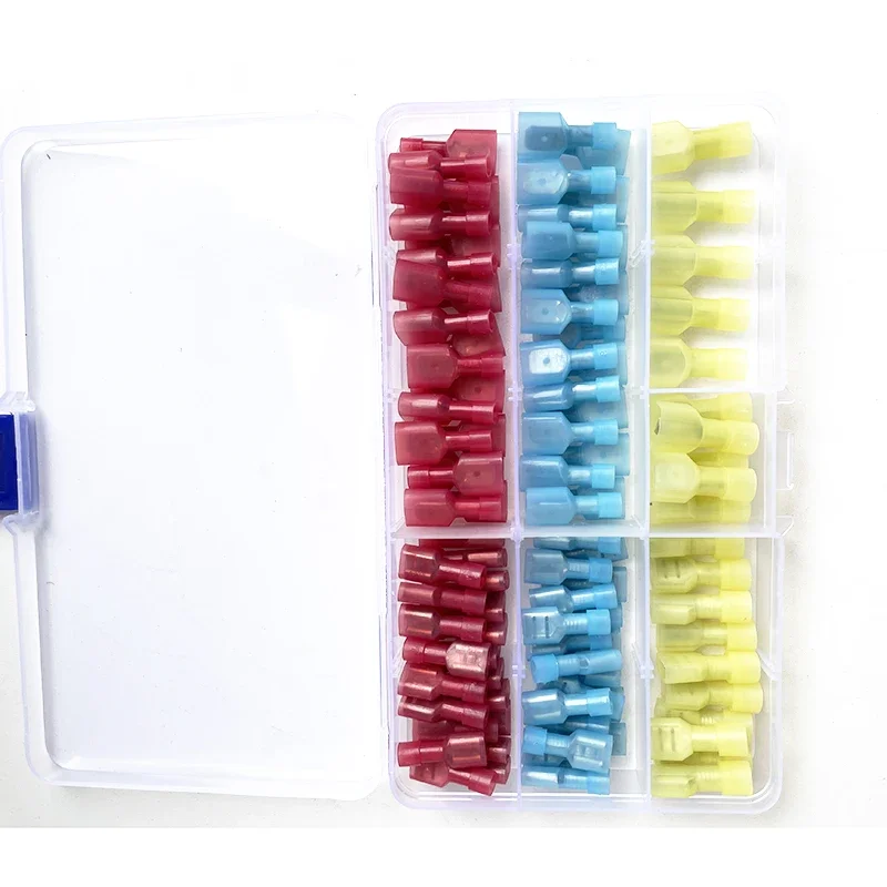 100Pcs Nylon Spade Quick Disconnect Connectors Kit, Electrical Insulated Terminals, Male and Female Wire Crimp Terminal