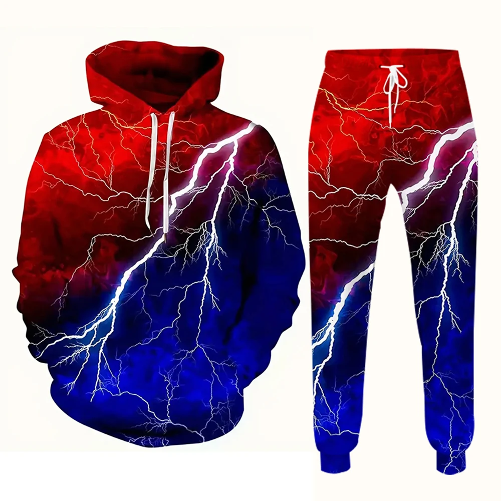 Autumn Bright Flames 3D Printed Hoodie Suit Men Sweatshirts Sweatpants Casual Fashion Two Piece Tracksuit Set Men\'s Clothing