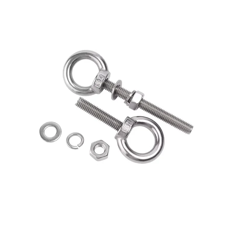 M14 M16 M20 M24 304 Stainless Steel Extension Rod Wall Hanging Ring Screw & Nut Set - Heavy Duty Lifting Eye Bolt with Hex Nuts