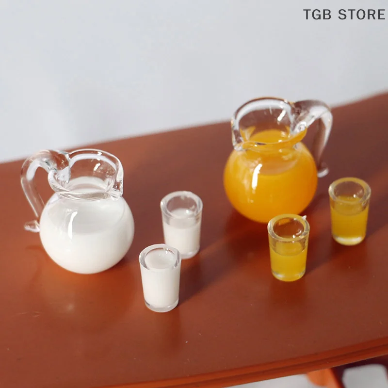 3Pcs/Set Dollhouse Mini Juice Milk Glass Jug Set Scene Model Accessories