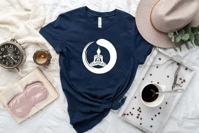 Buddha Printed T Shirt Statue Yoga Unique Shirts for Mens Womens Kids Namaste Wisdom Streetwear Personalized Camisa Casual Tees