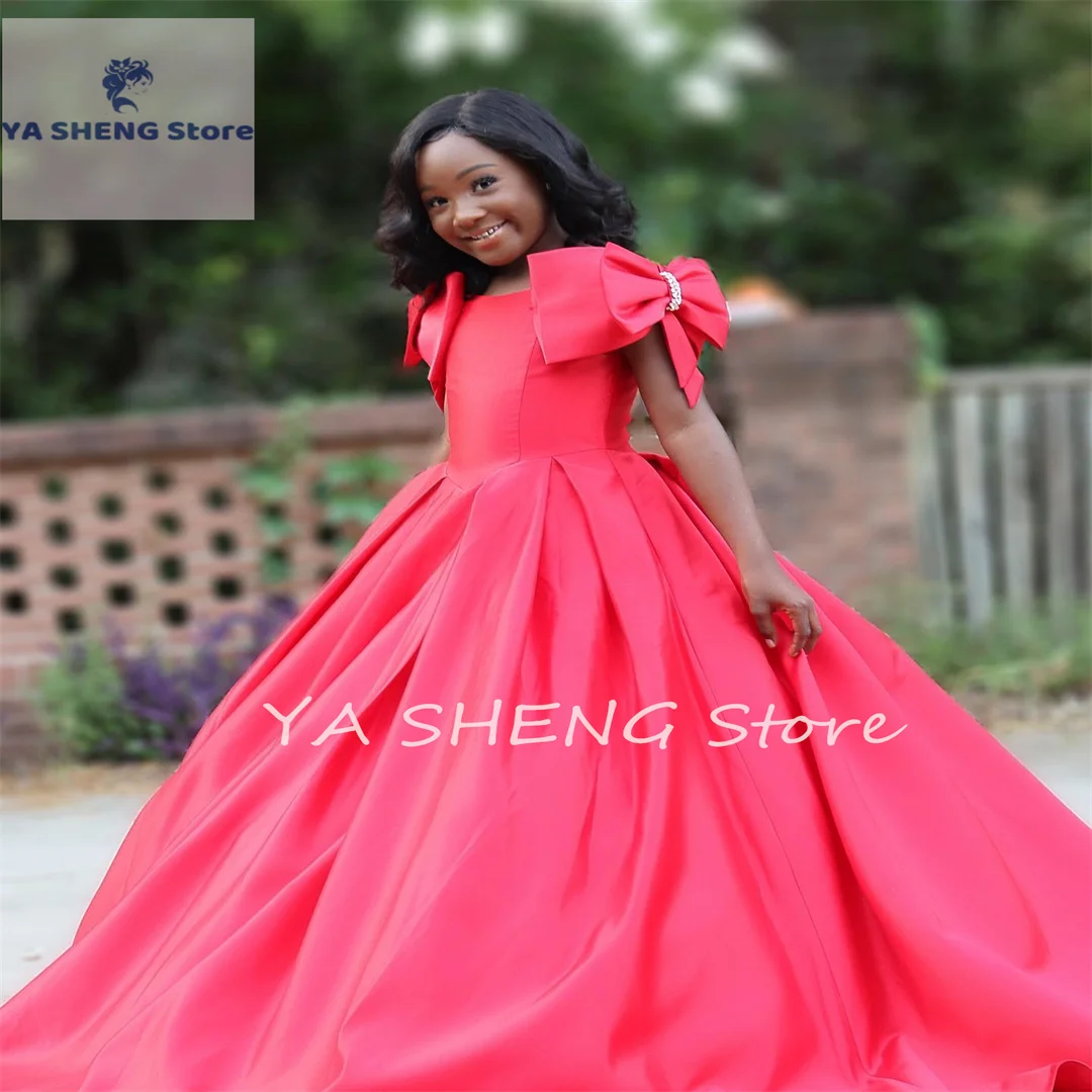 ثوب حفلة ثنيات دوقة من الساتان للأطفال الصغار لعيد الميلاد على شكل زهرة للفتيات فستان بفيونكة وجيب للحفلات الرسمية للأطفال المراهقين المائي