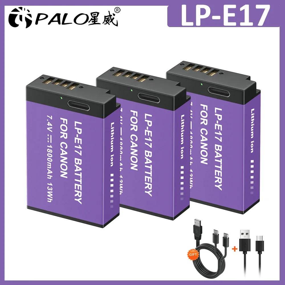 1800mAh LP E17 LP-E17 LPE17 Camera Battery with TYPE-C input data cable for Canon EOS 750D 760D M3 M5 M6 200D 250D 800D Kiss X8i