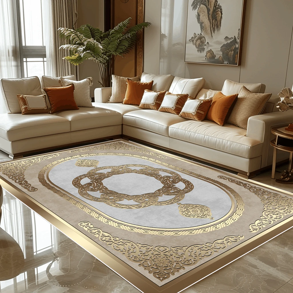 European Golden Luxury Carpets for Living Room Large Area Home Decoration Rugs Comfortable Soft Bedroom Bedside Mat Non-slip