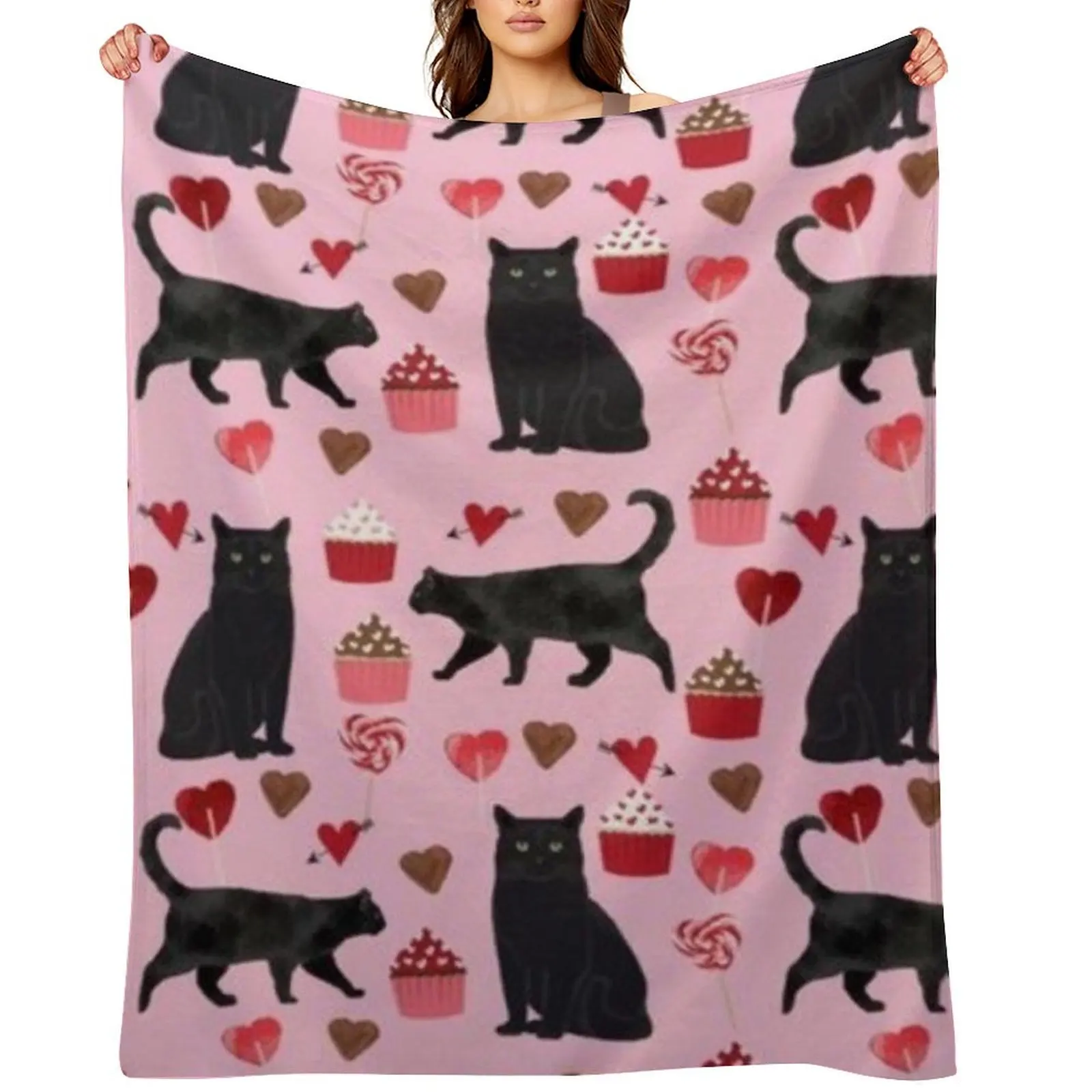 

BLACK CAT VALENTINE'S DAY Throw Blanket Soft Thin Bed covers For Baby Blankets