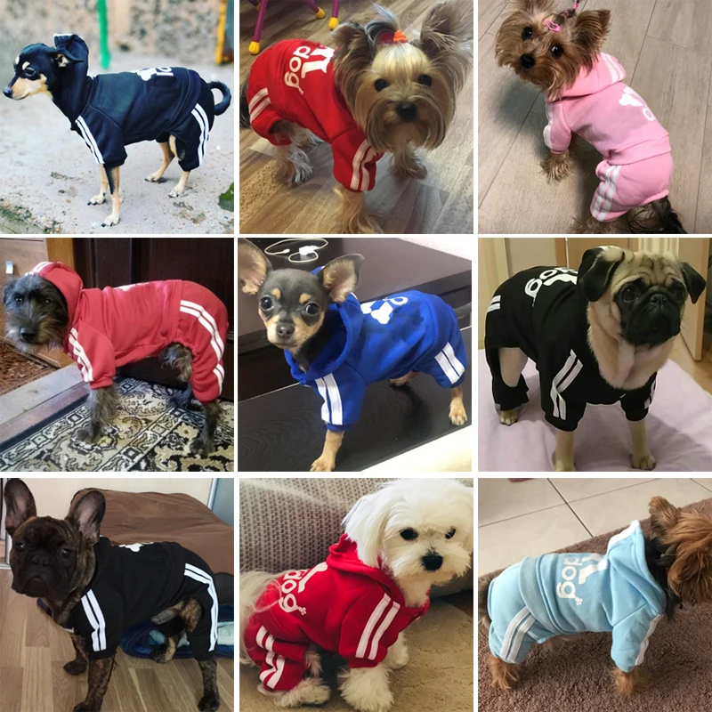 Winter Warm Pet Dog Clothes Soft Cotton Four-legs Hoodies Outfit For Small  Chihuahua Pug Sweater Clothing Puppy Coat Jacket