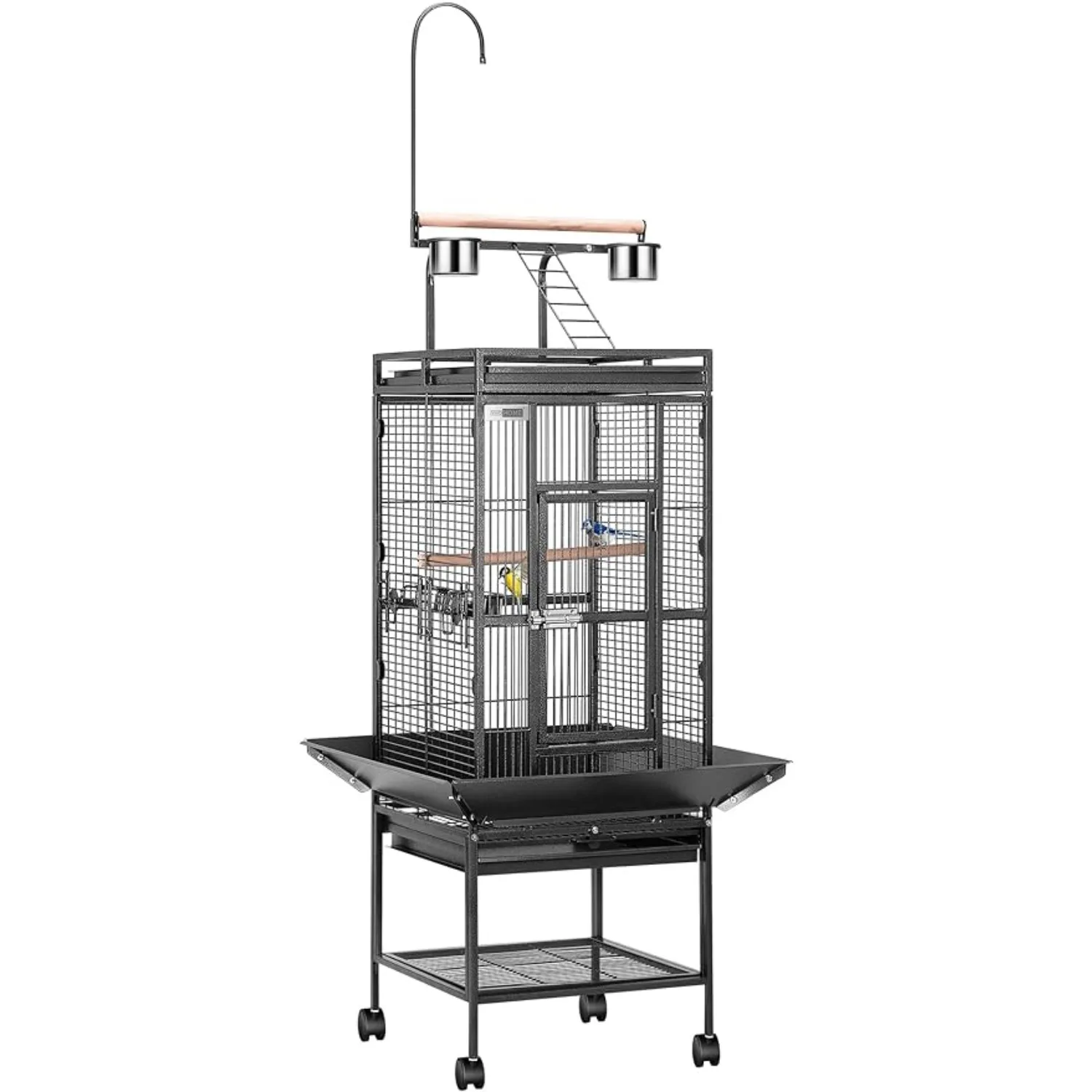 72 Inch Wrought Iron Large Bird Cage with Play Top and Stand for Parrots Lovebird Cockatiel Parakeets Black