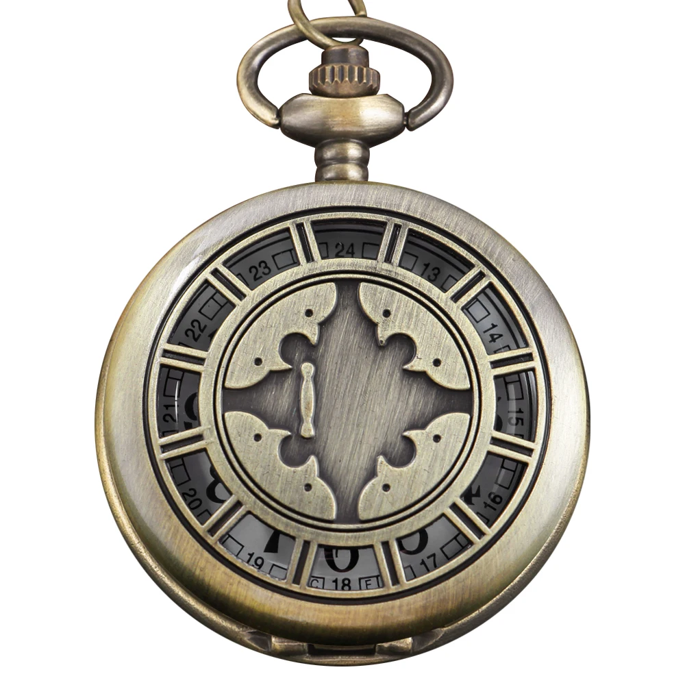 جديد البرونزية والعتاد الجوف لغز موضوع الرجعية الوقت جوهرة ساعة جيب كوارتز موضة العنصر قلادة قلادة الساعات الرجالية والنسائية