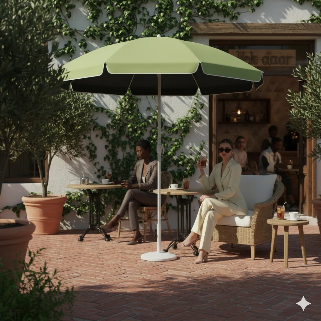 Outdoor Courtyard Decorative Sunshade Umbrella Portable Beach Sun Protection Green Apple Leaf Black Glue Coated Sun Umbrella