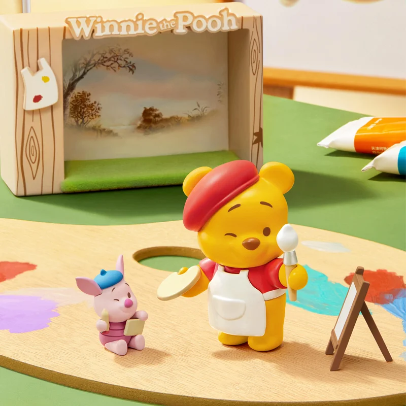 Disney Winnie The Pooh Autumn Outing Scene Series Figure Toy Cartoon Anime Pooh Bear Doll Decoration Ornament Kawaii Toys Gift
