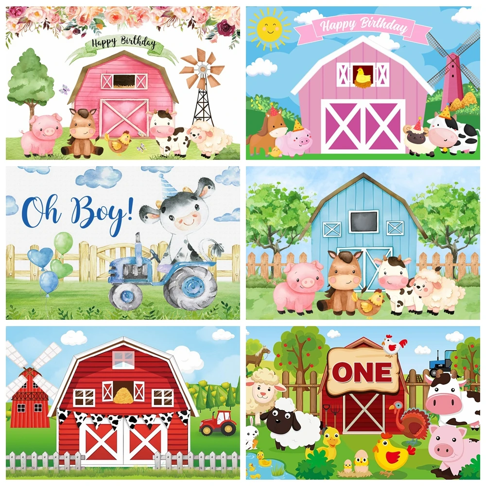 Cartoon Farm Animal Background Farmhouse Animals Wooden Fence Newborn Baby Birthday Backdrop For Photography Decor Photo Studio