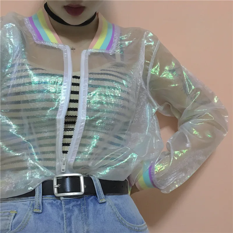  Iridescent Laser Transparent Rainbow Coat Jacket Holographic Eco-Friendly Packing