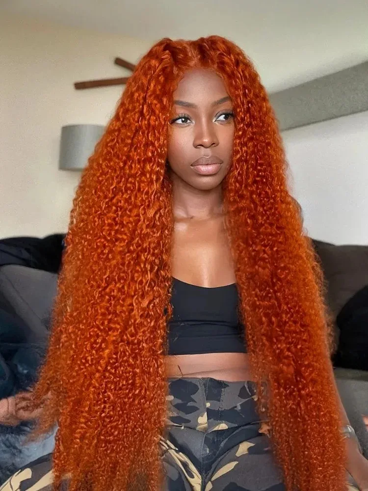 250 Density Orange Ginger Colored Curly Wigs 13x4 13x6 Hd Lace Front Human Hair Wig 30 40 Inch Deep Wave Frontal Wigs For Woman