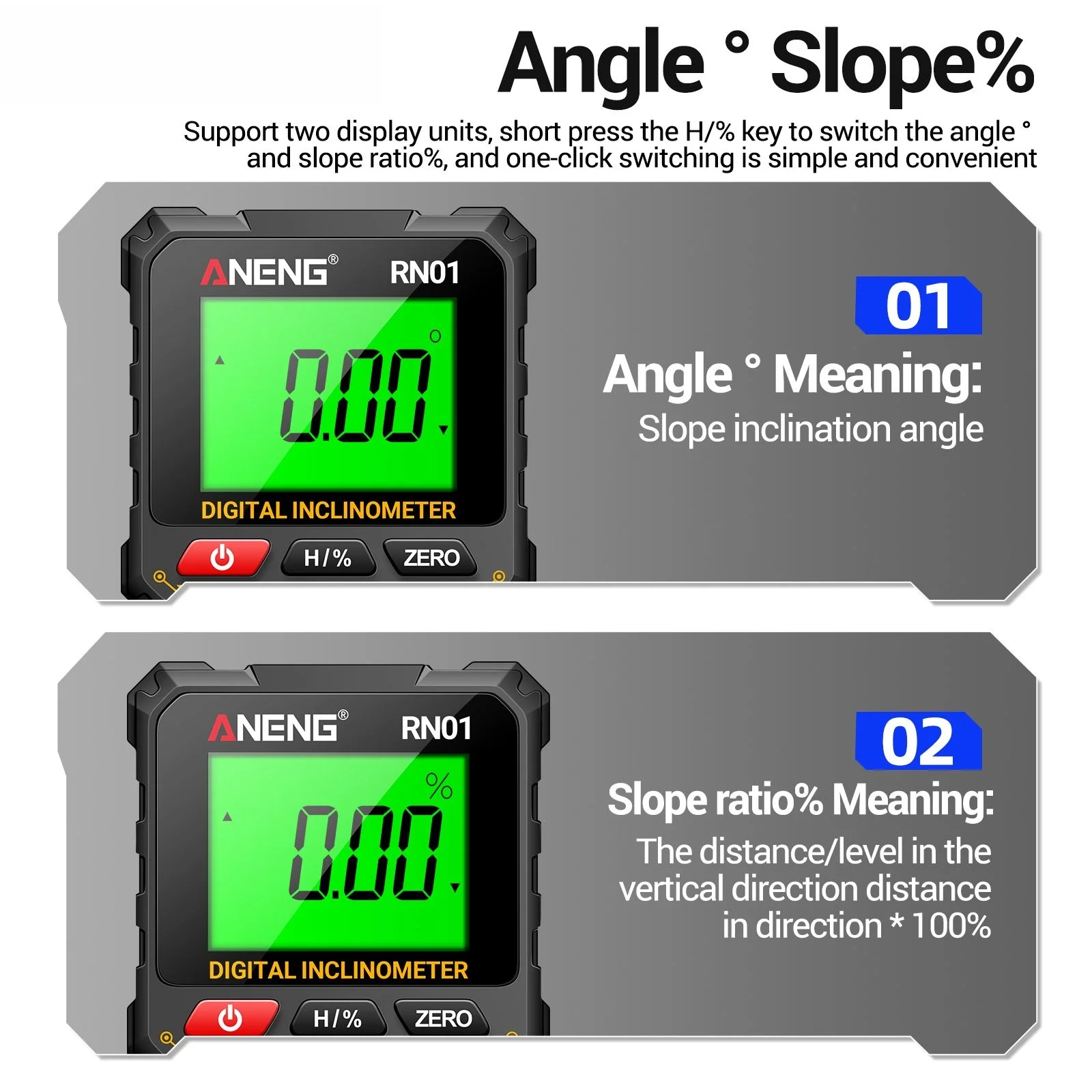 ANENG RN01 Goniometro digitale Scatola di livello elettronico Righello angolare elettronico Retroilluminazione Goniometro Strumenti inclinometro per la lavorazione del legno