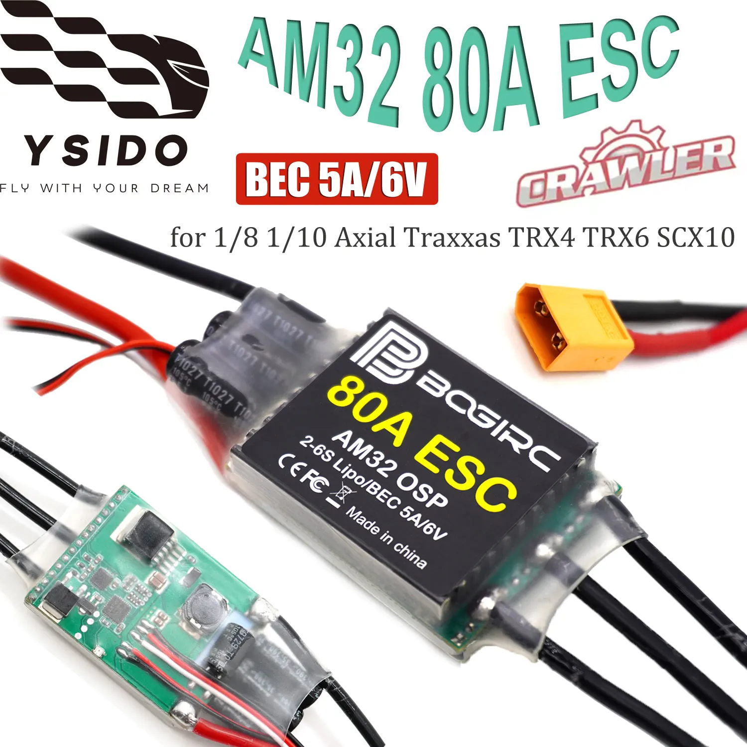 

1/8 1/10 RC Crawler Car Brushless ESC 80A AM32 Speed Controller BEC 5A/6V for Axial Traxxas TRX4 TRX6 SCX10 4WD D90 RC Rock Cars