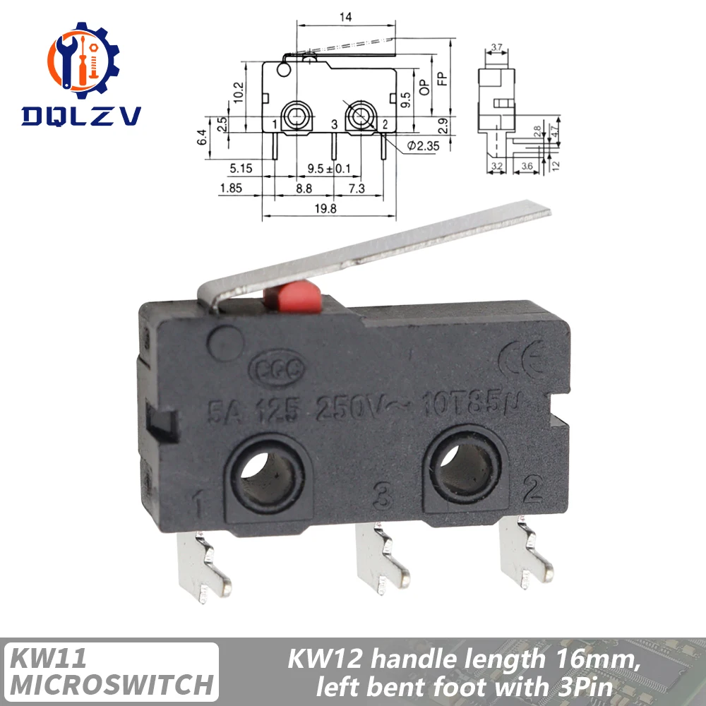 5A 125V250V KW12 Reise Endschalter KW11-3Z-2 Mit Griff 16mm Kontakt Taste Mikroschalter KW12-N 2Pin/3Pin KW12-A NO/NC