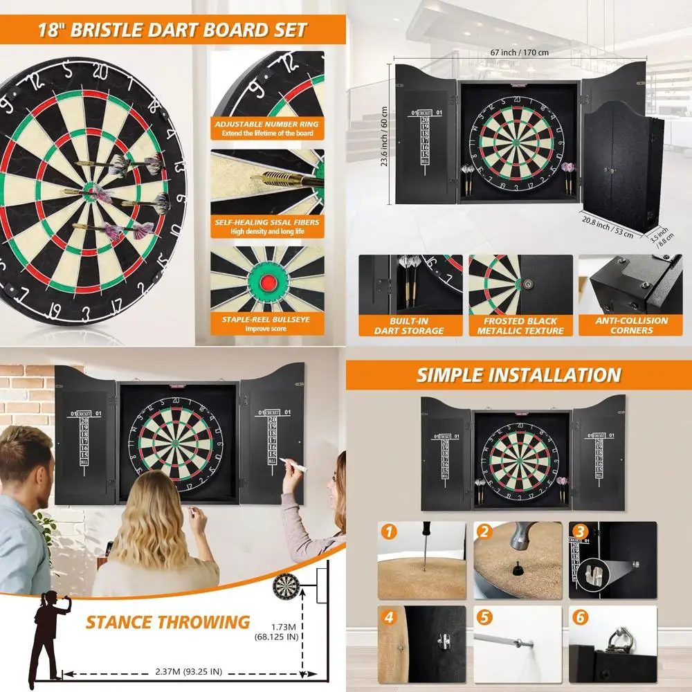 

18 наборов для уличных дартс премиум-класса с 6 дротиками 18 г, сизалевой поверхностью и вращающимся номерным кольцом