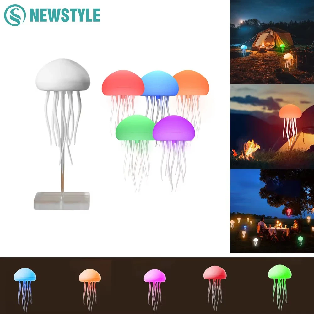 Voice Control Jellyfish Night Lights Flexible Tentacles Colourful Cartoon Bedside Ambient Jellyfish lamp for Bedroom Decor Gifts