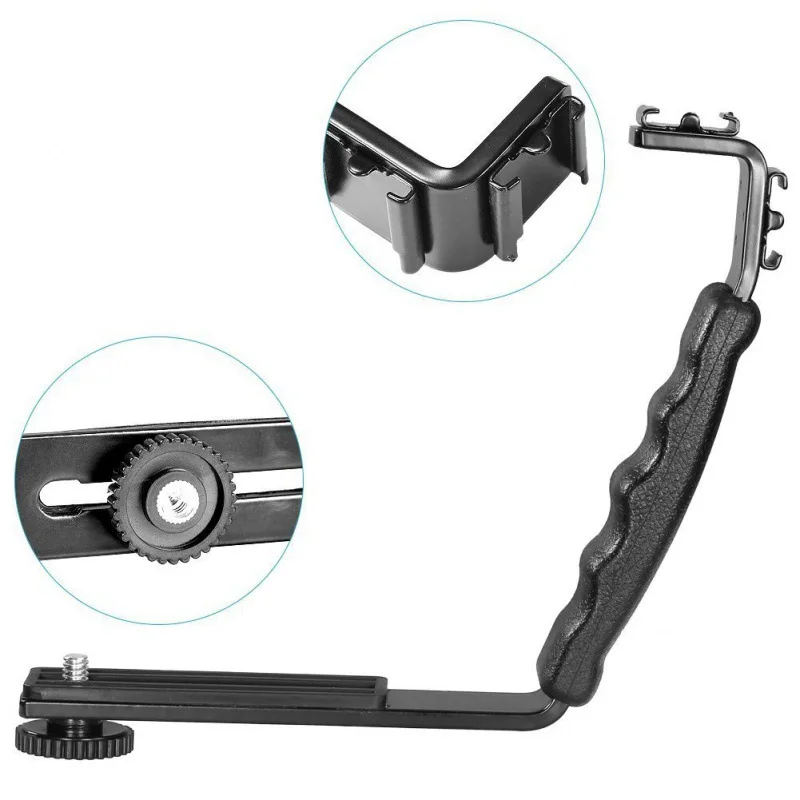 Dual Hot shoe Mount L-shaped Bracket Dual Side Cold Shoe Mounts For Video Light Flash DSLR Camera for Canon Nikon Sony