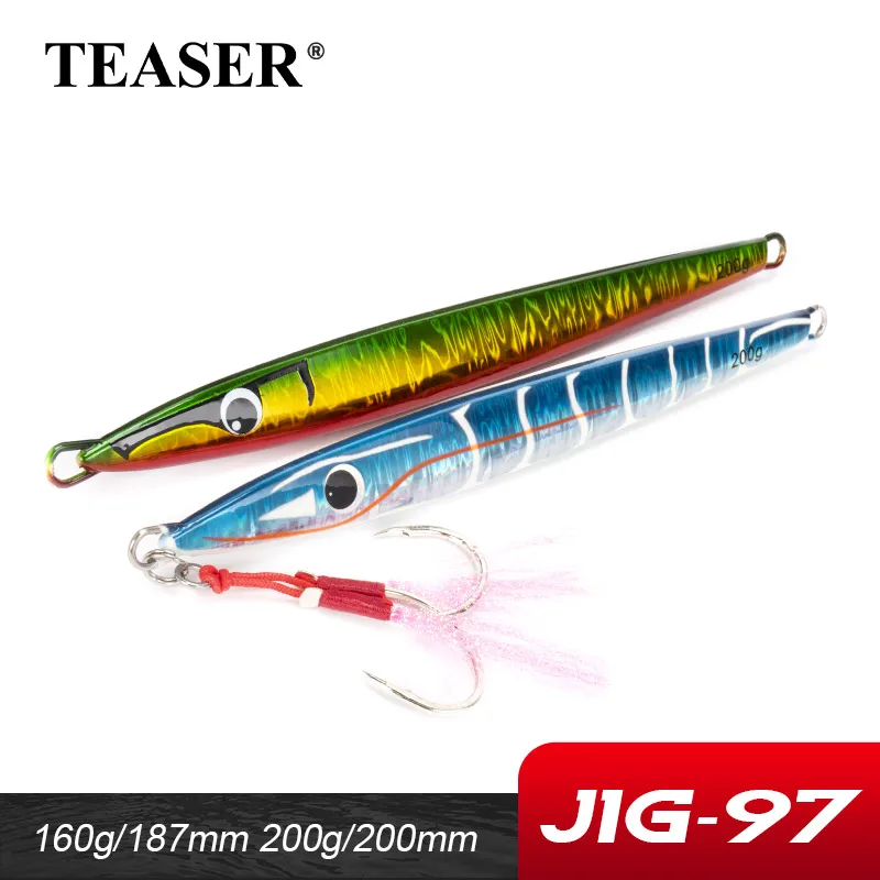 

TEASER 160g 200g Hard Metal Pencil Jigging Fish Lure Metal Jig Sinking Spoon Artificial Jigging Bait UV Glow Sea Fishing Tackle