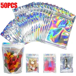 10-50pcs Laser Rainbow Storage Bags borsa con serratura impermeabile per gioielli regalo sacchetti per imballaggio alimentare Home Kitchen Organizer supporti per il trucco