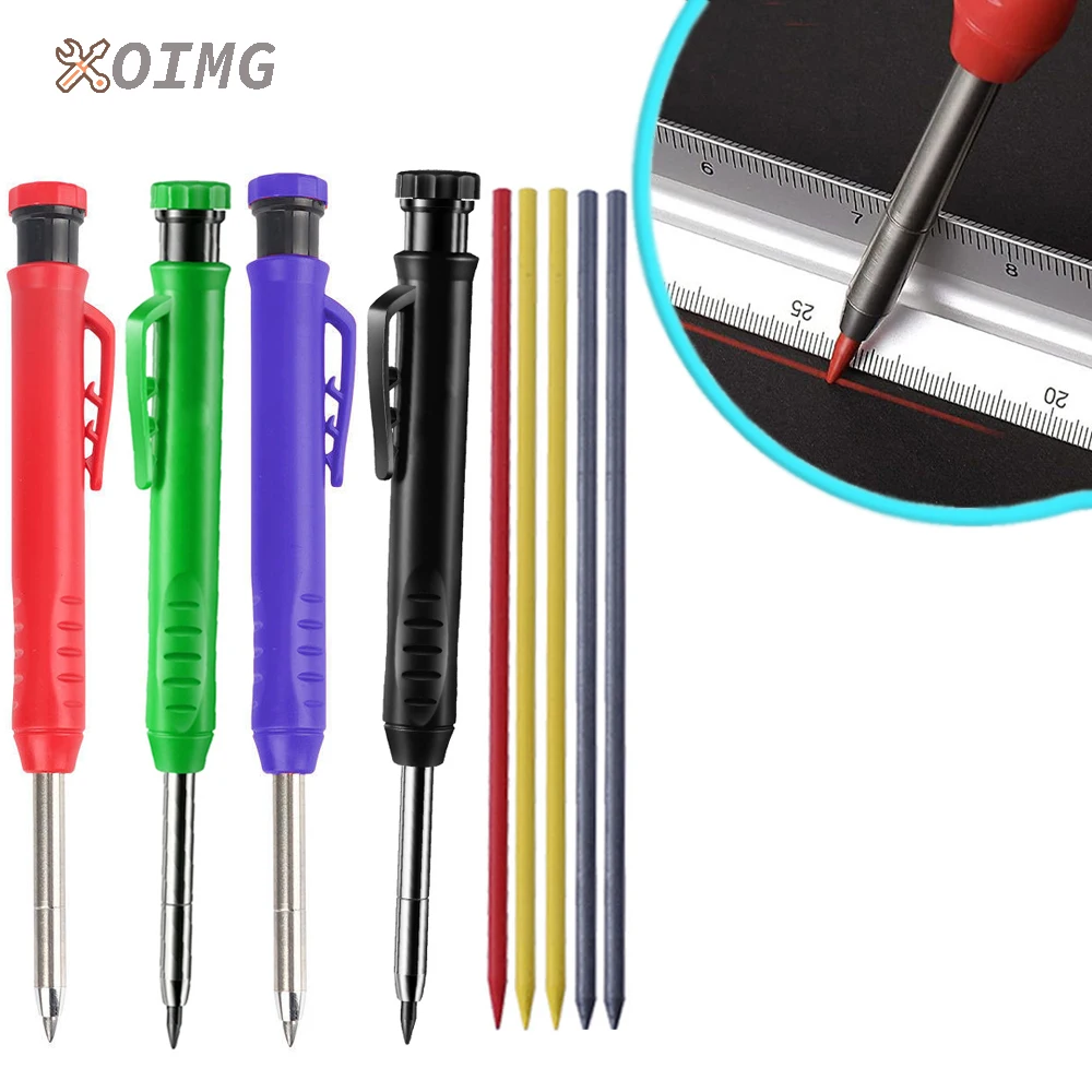 Woodworking Marker Carpenter Pencil Solid Woodworking Tools Set 6 Refill Pencil Sharpener Deep Hole Mechanical Pencil Hand Tools