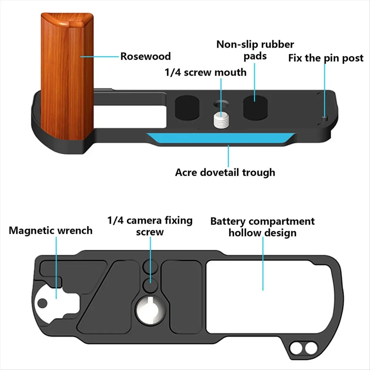 L-Handle Wooden Grip Photo Expansion Quick Release Plate Bracket plate bracket Aluminum Alloy