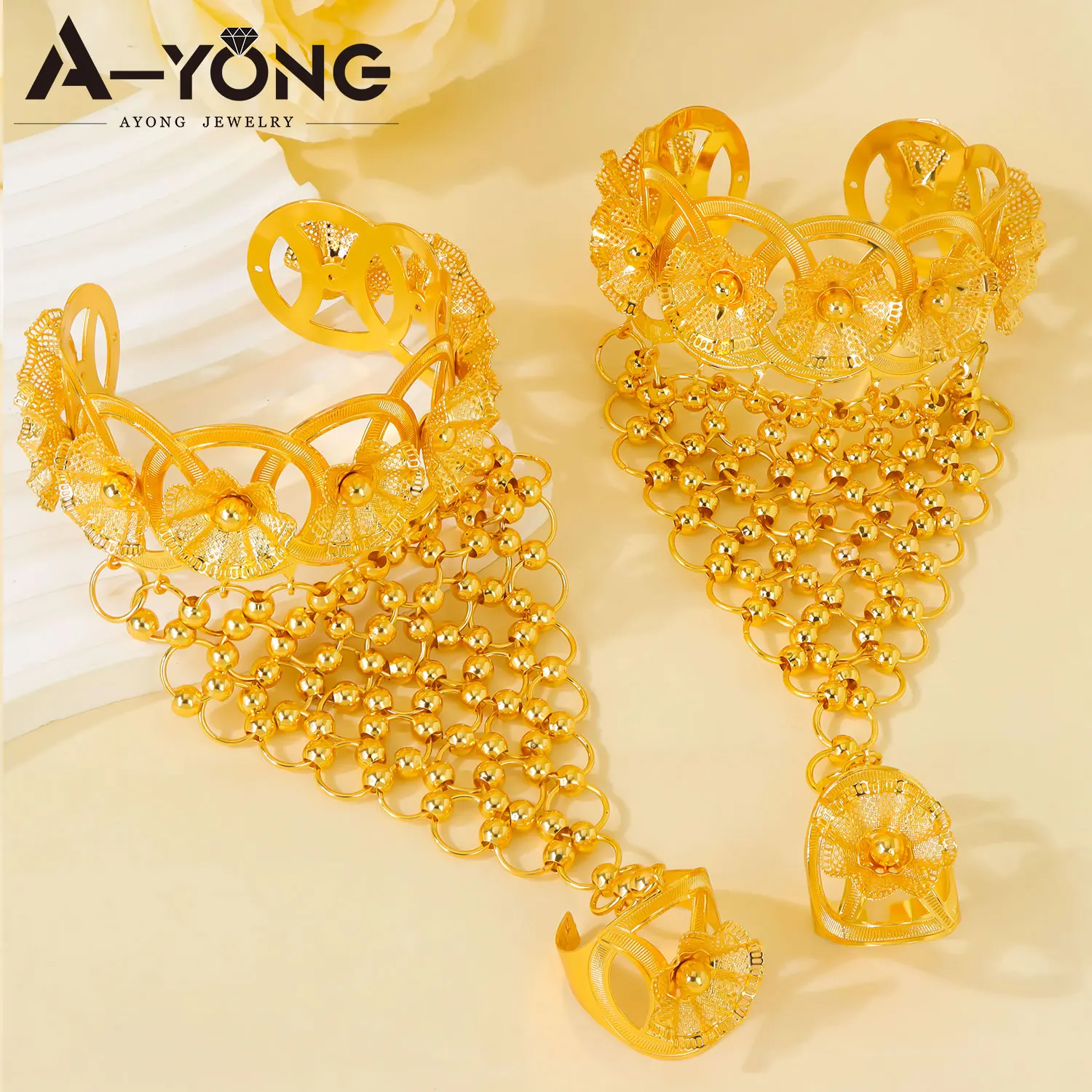 Äthiopisches Brautschmuck-Set Habesha Mode Hohles Armband mit Ring Ohrringe Afrikanischer Damenschmuck für Veranstaltungen und Partys – Detail 20