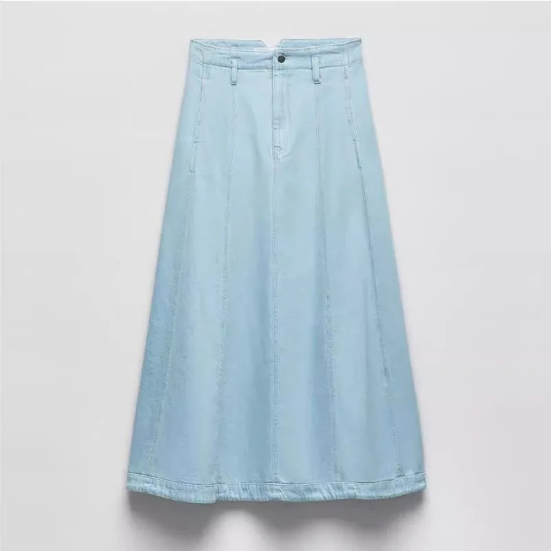 

Новое поступление, женская льняная джинсовая юбка-плащ длиной миди, повседневная юбка с высокой талией, прямой крой для повседневной носки