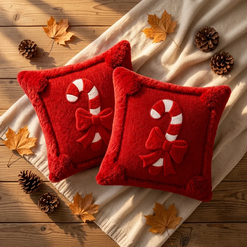 Weihnachtsdekoration Kissenbezug Xmas Candy Ribbon Dekorativer Kissenbezug Weicher Kissenbezug für Weihnachten Sofa Bett Heimdekoration – Detail 6