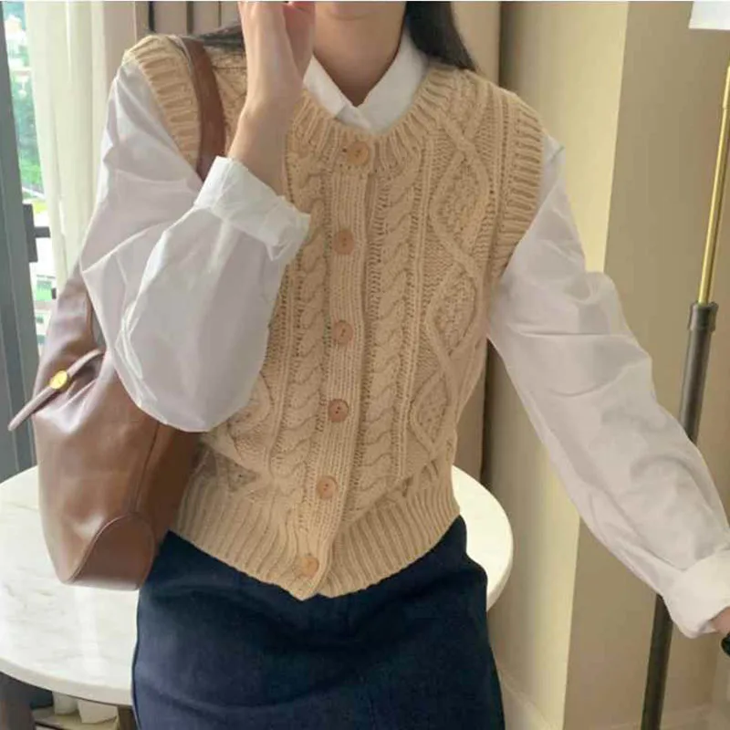 Sweater Vests Women Casual Solid Elegant Korean Fashion Style Knitwears All-match Lovely Vintage Autumn Clothing for Ladies Ropa