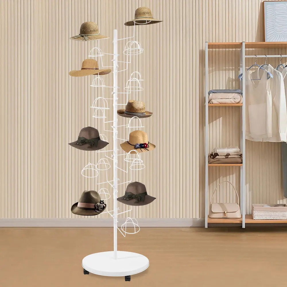 

Металлическая подставка для шляп. Подставка для хранения шляп. Белая отдельно стоящая вешалка для шляп с 25 крючками.