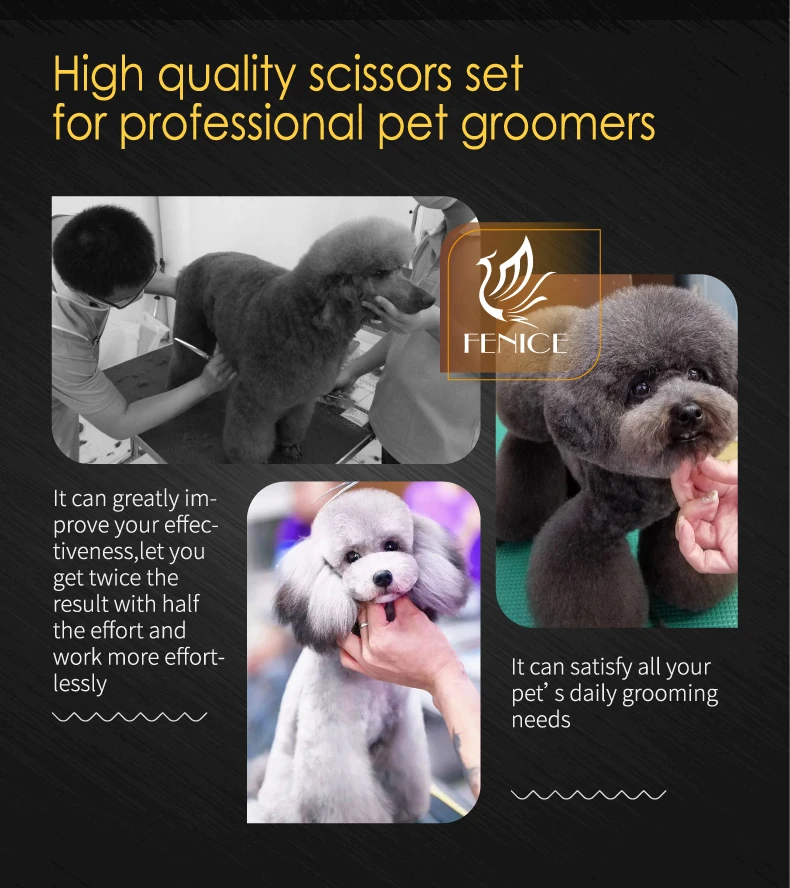 Fenice JP440C Tierpflege-Scherenset 7/7,5/8 Zoll Gerade Gebogene Effilierscheren für Hundefriseure – Detail 4
