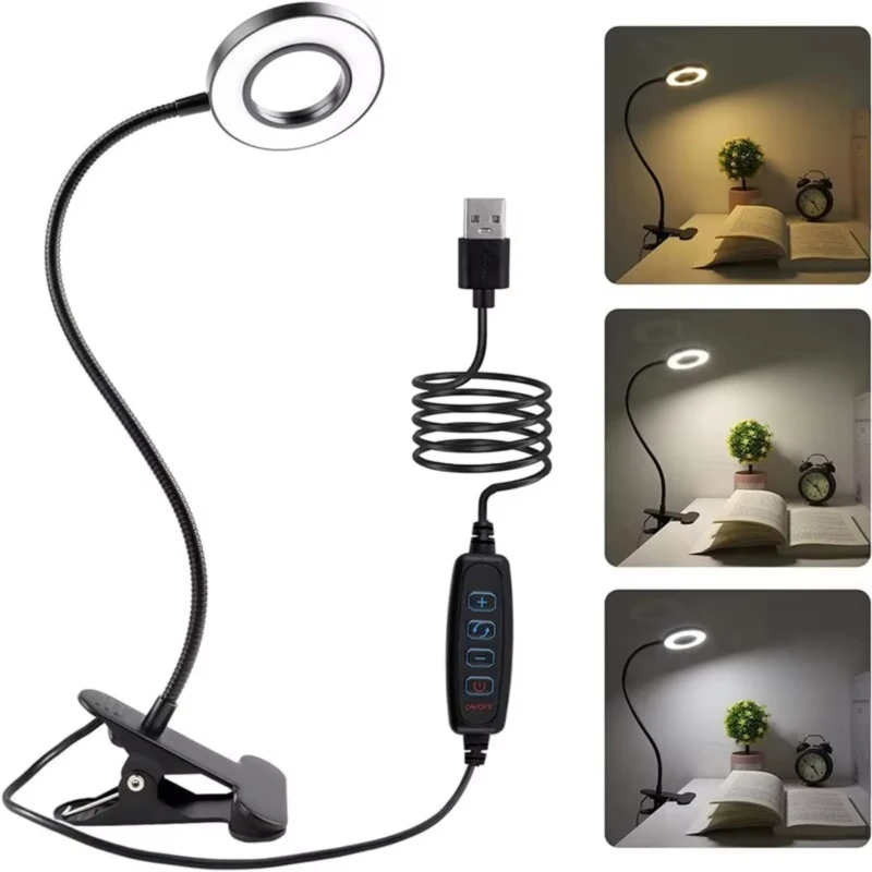 48 LEDs Desk Lamp Clip USB Book Light Bedside ° Flexible Eye Protection Gooseneck Reading Light Brightness Adjustable 3 Level