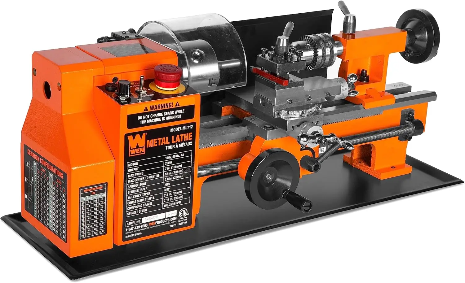 

Benchtop Metal Lathe Variable Speed Two Direction 7 By 12 Inch