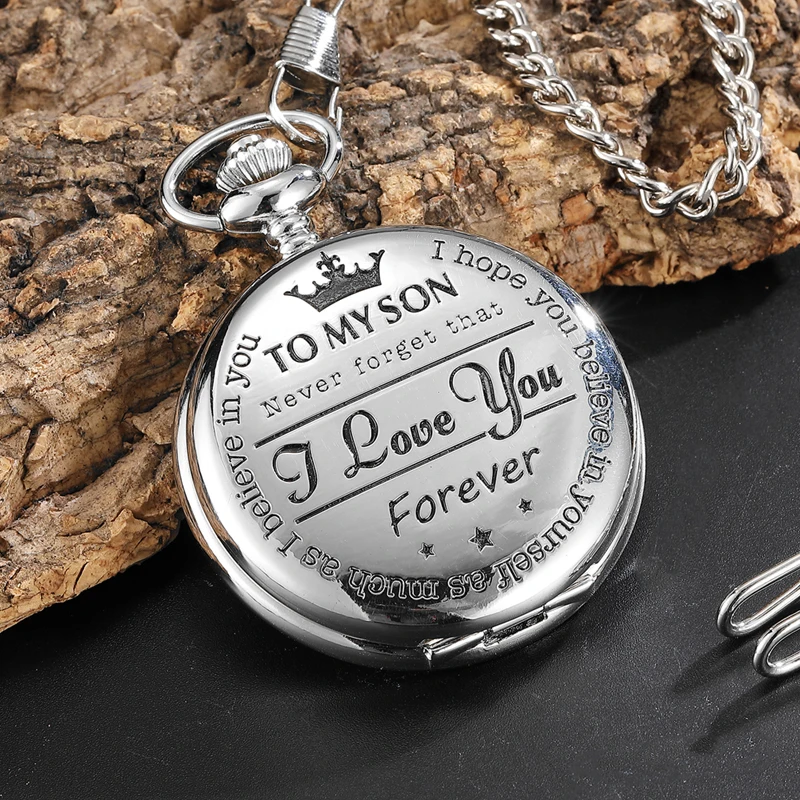 2024 Vintage Unique TO MY SON Quartz Pocket Watch with Necklace Chain Cool Pendant Clock Best Gift for Male Child Watches