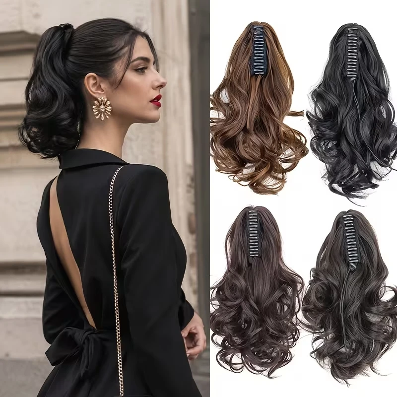 10Inch Synthetic Short Wavy Curly Ponytail Hair Extension Claw Clip in Increase Volume Fiber Hairpiece for Women Daily Use