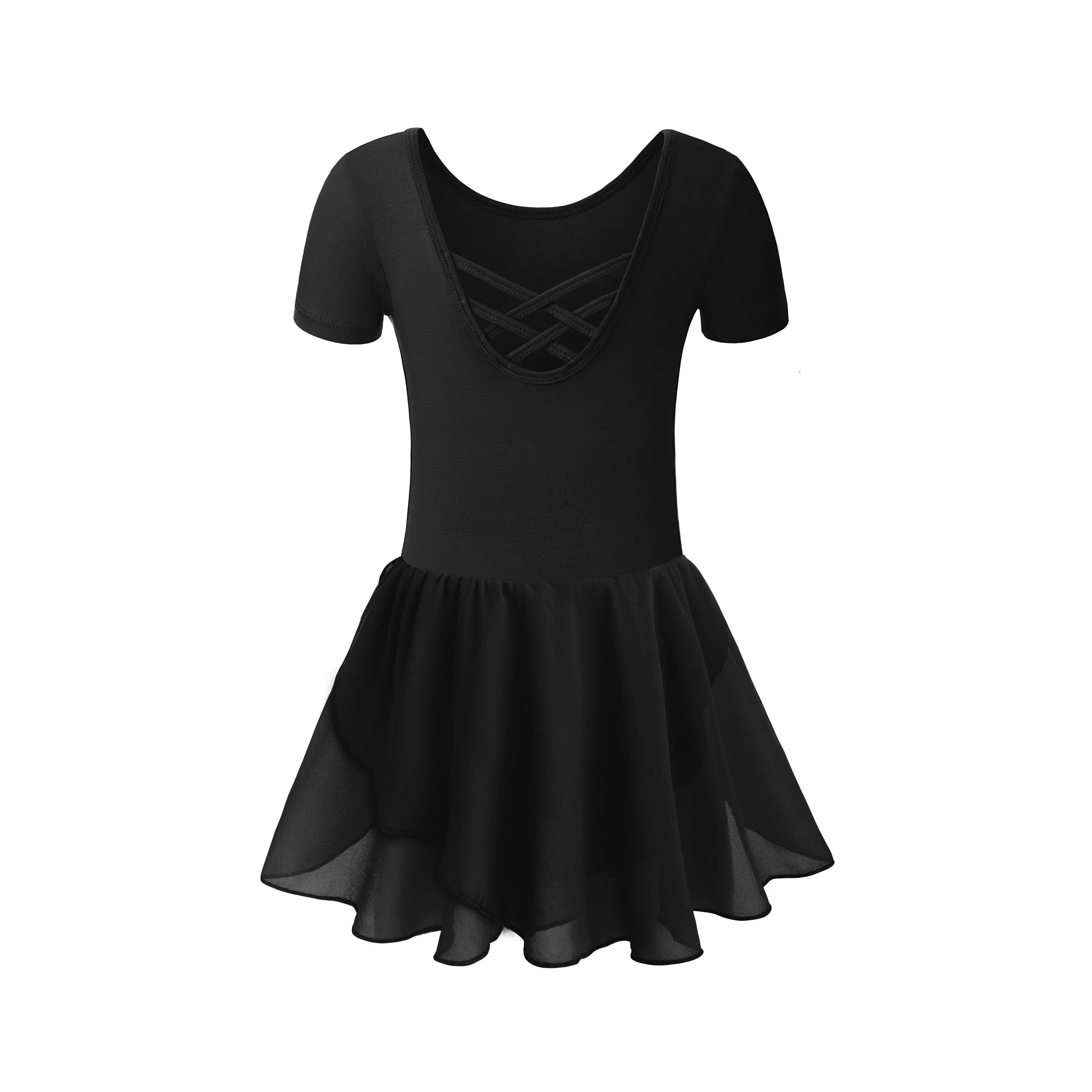 Body da balletto a maniche corte per ragazze con gonna Abito da ballo incrociato sul retro per bambini Abiti da balletto per bambini