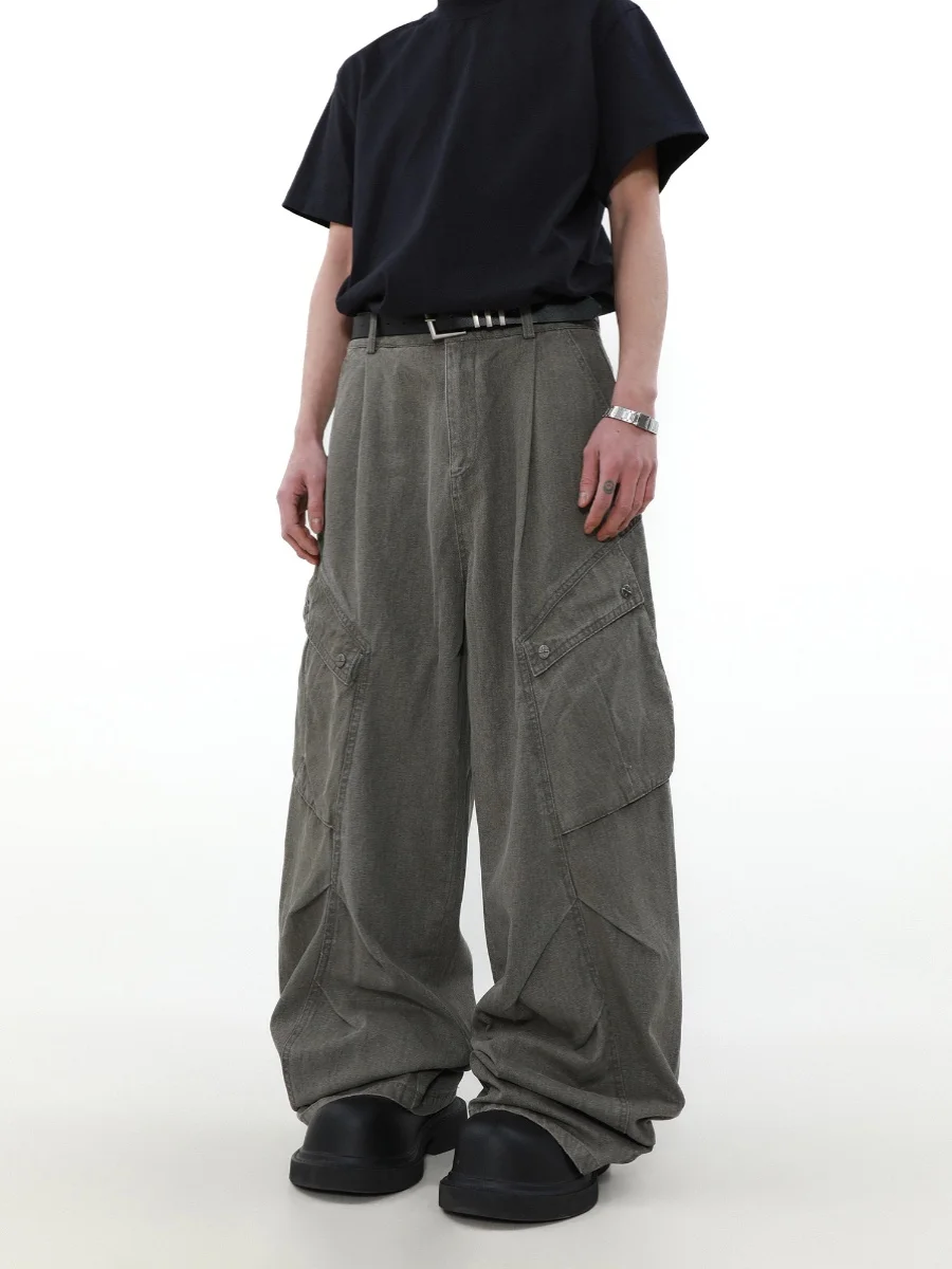 ملابس العمل الأمريكية الرجعية مستقيم الساق الجينز الرجال شارع العليا فضفاض زوجين كبير كيت السراويل عارضة فضفاضة تناسب الكلاسيكية الأزرق