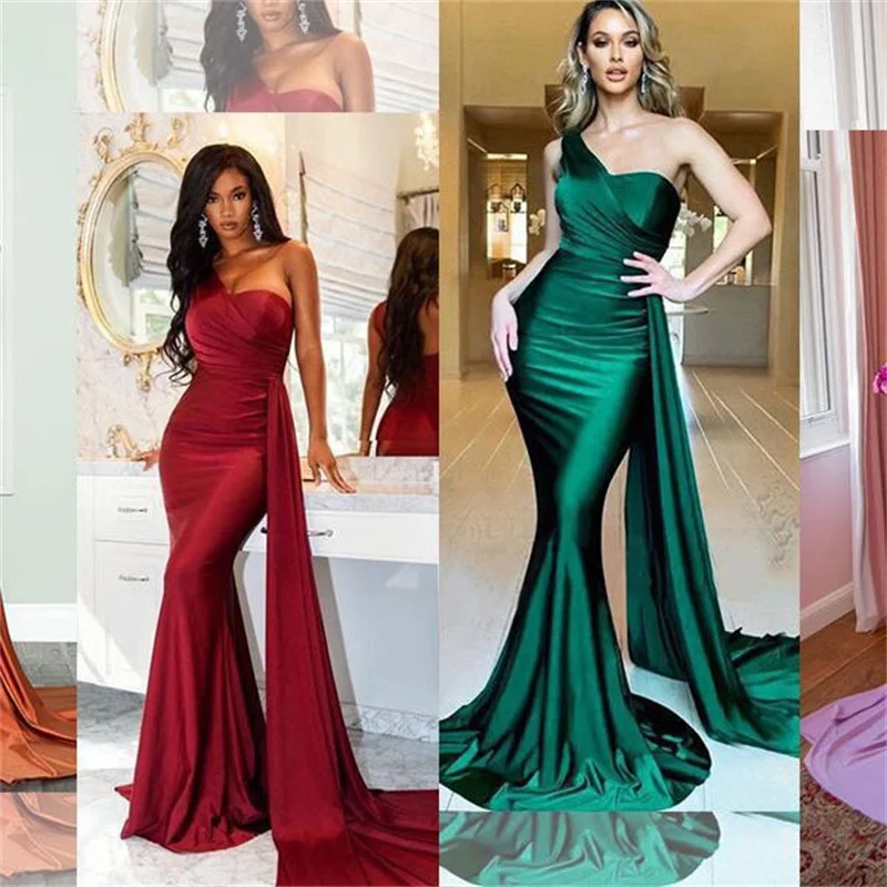 Sexy Mermaid Pleat Evening Bridesmaid Dresses Wedding Party Formal Prom Birthday Floor Length Sweep Train Corset