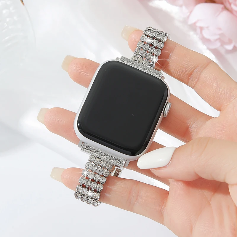 

Diamond Metal Strap for Apple Watch 10 Band 42mm 41mm 46mm 44/49mm 45mm 40mm Women Luxury Bracelet iWatch Series 9 8 7 Se Ultra