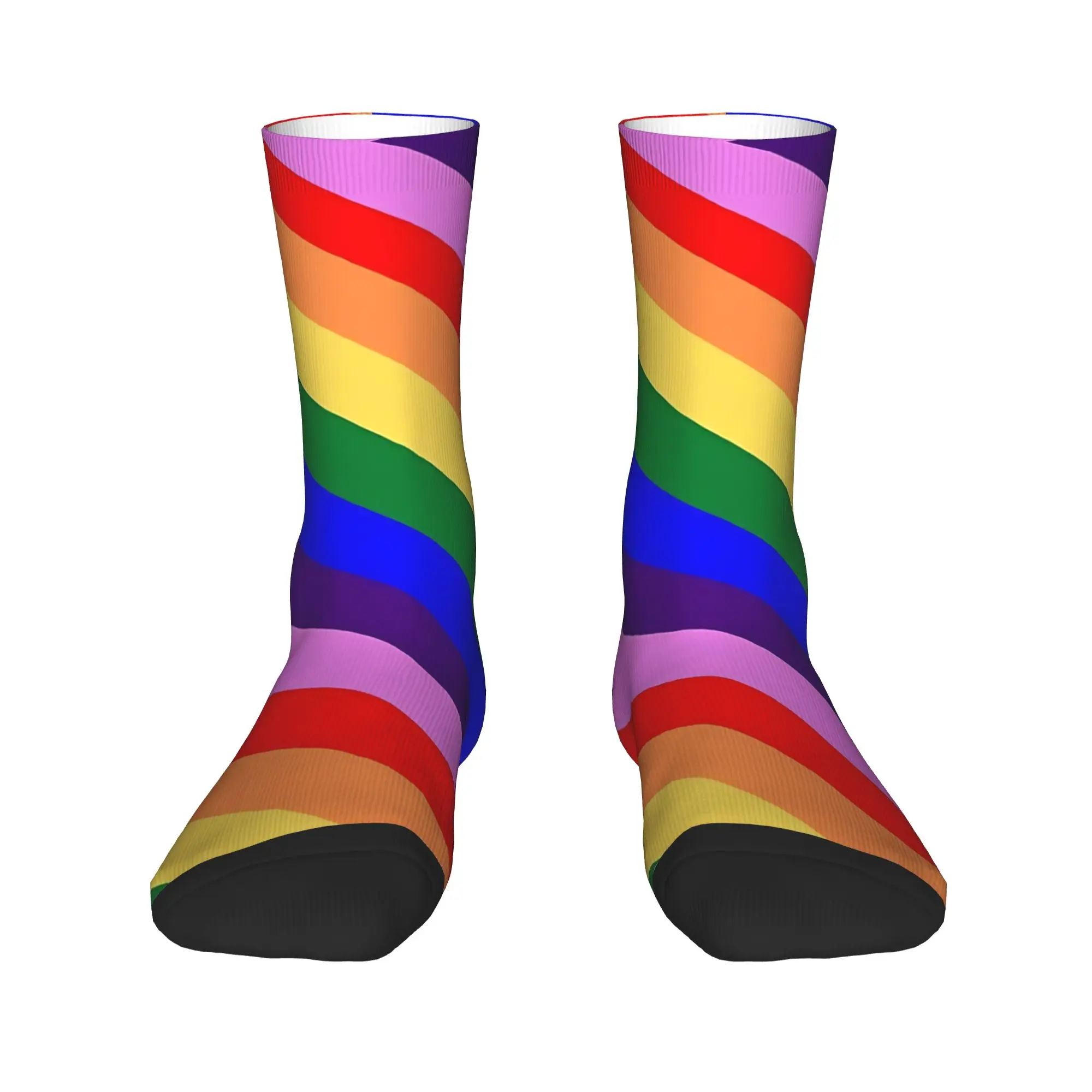 Diagonal Rainbow Stripes Multiple Colors Socks Spring  Stockings Trendy Men Breathable Socks Design Outdoor Anti Slip Socks
