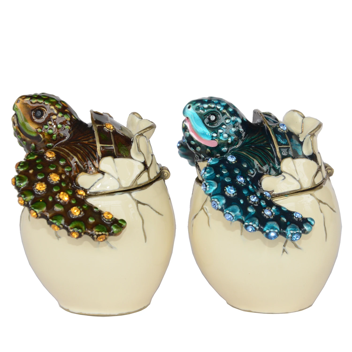 Hand Painted Enamel Hatching Turtle Trinket Box Hinged Jewelry Box Unique Ring Necklace Jewelry Organizer Classical Figurine