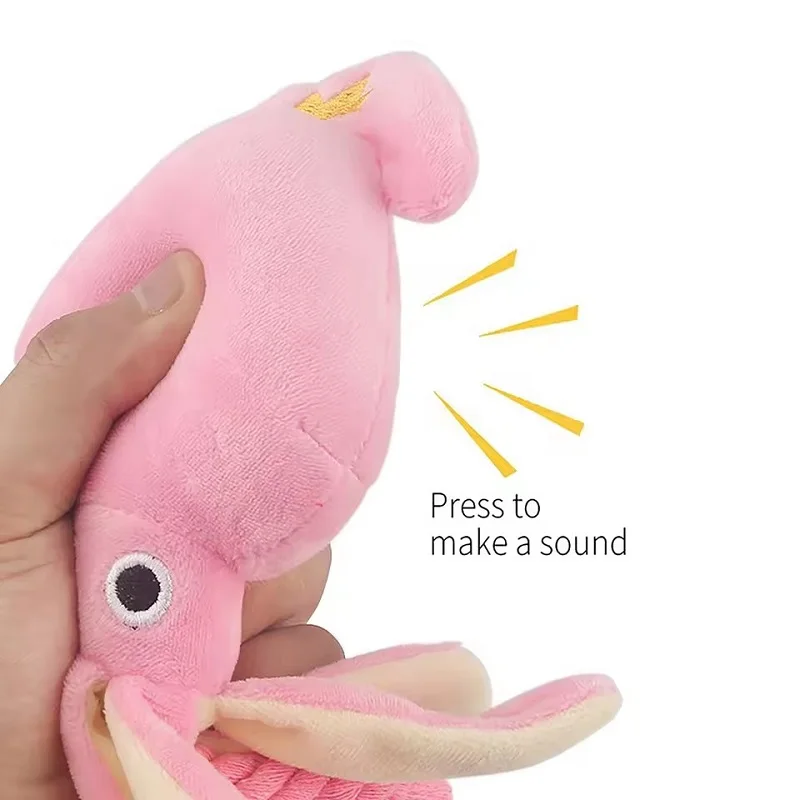 Soft pink fleece plush octopus dog toy with rope-style legs and squeaker, Coozy Paw USA3