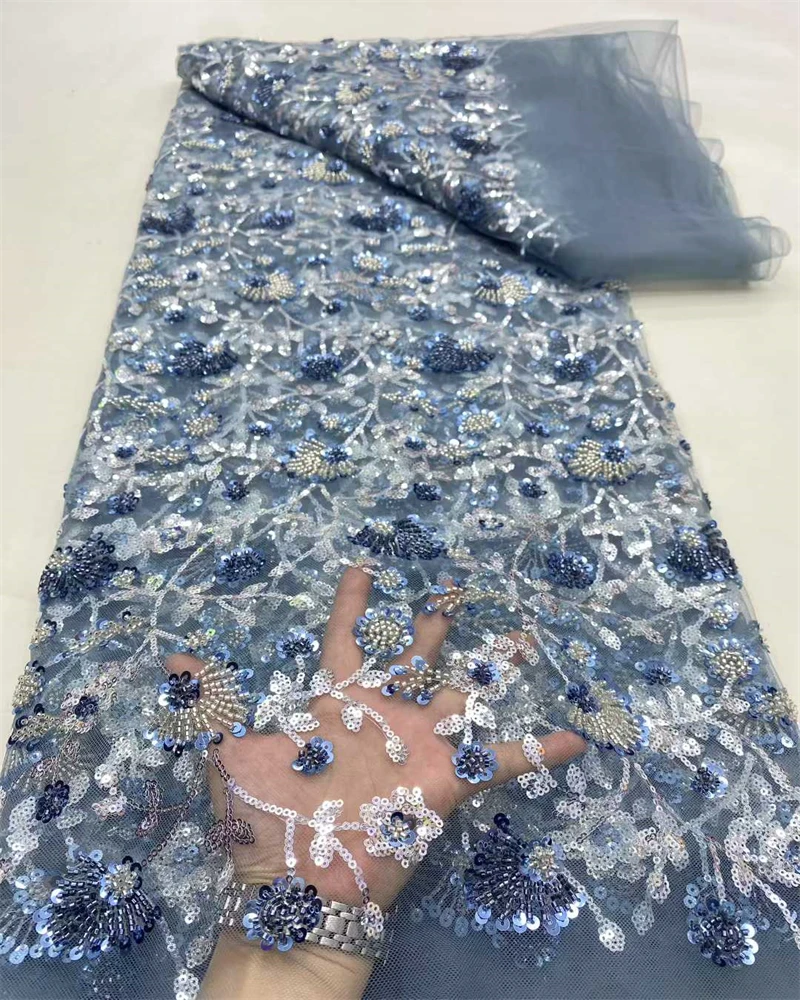 Luxe Afrikaanse kralenkantstof met hoogwaardige pailletten voor Nigeriaanse feestjurk naaimateriaal