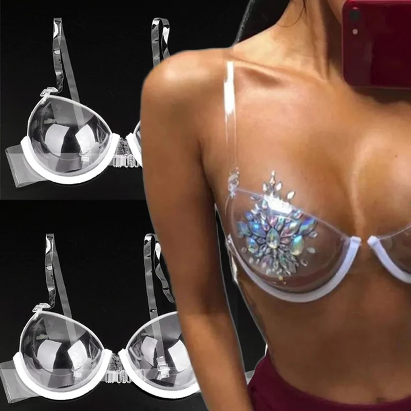 

Women Sexy Transparent Push Up Bra Reusable TPU Ultra-thin Clear Straps Invisible Underwear Backless Bralette Top Lingerie